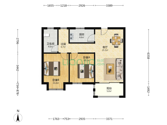 水岸佳境花苑 2室1厅1卫 88平方