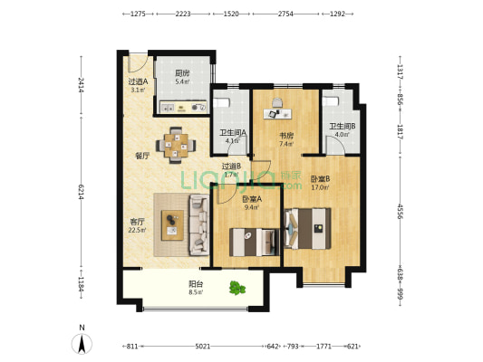南昌中骏世界城 3室1厅2卫 109平方