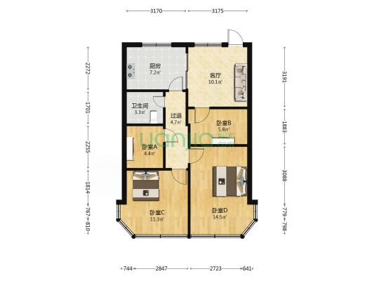 琴亭小区 4室1厅1卫 67平方