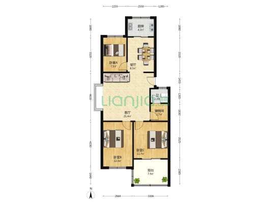 聚星苑 3室2厅1卫 92平方