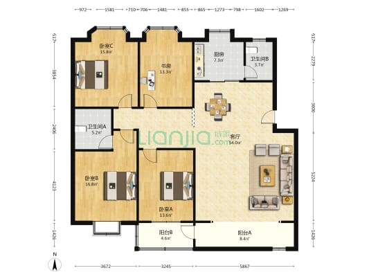 银杏家园 4室1厅2卫 156平方