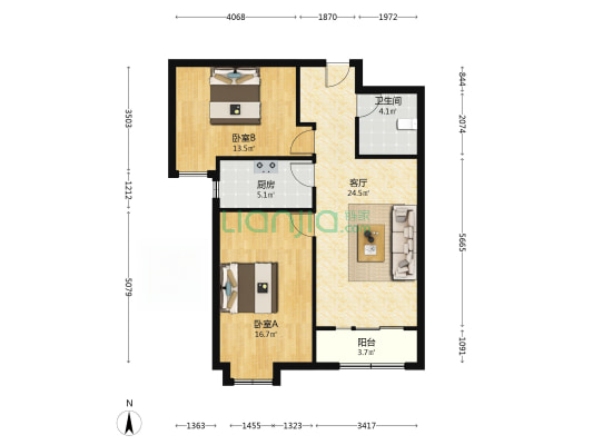 翡翠滨江全南大两居全天采光无遮挡-户型图