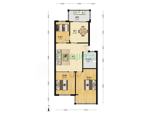 开发网具厂小区 3室2厅1卫 98平方