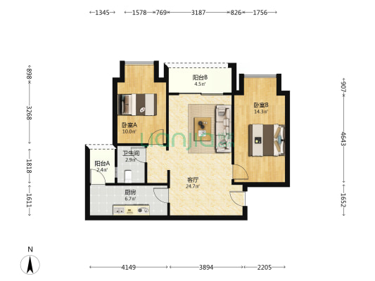 千山九龙天景 2室1厅1卫 83平方