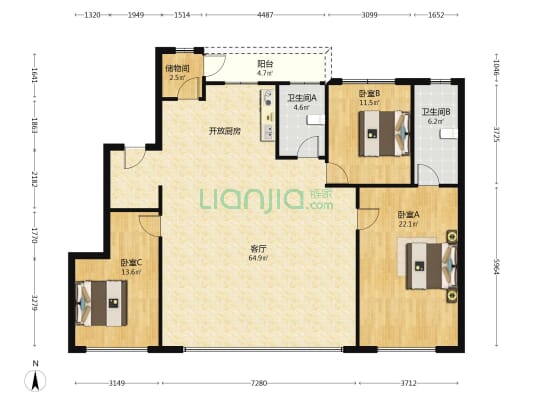 华润置地东港瑞府 3室1厅2卫 140平方