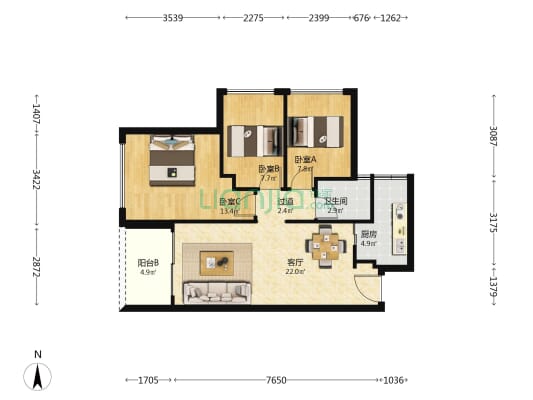 恒兴御景园 3室1厅1卫 81平方