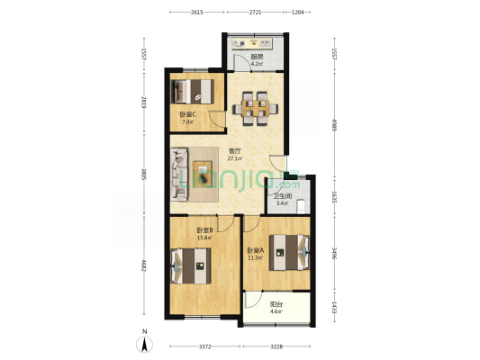 汇鑫家园 3室1厅1卫 92平方