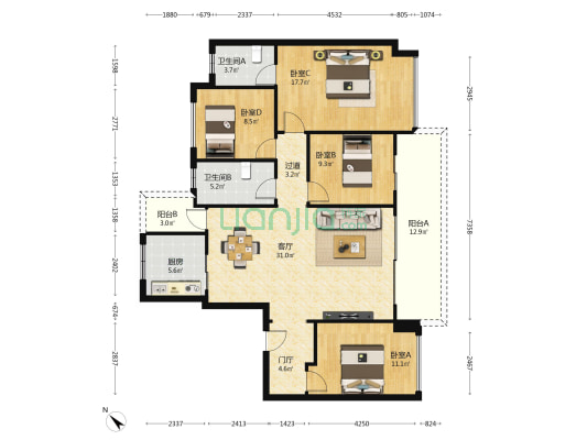 国贸臻原 4室1厅2卫 135平方