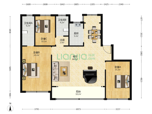 绿城·晓风印月 3室1厅2卫 153平方