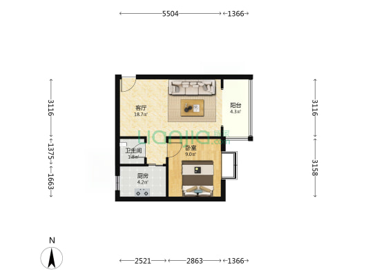 簇桥中街124号 1室1厅1卫 48平方