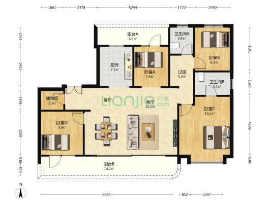 中粮悦著云轩 4室1厅2卫 143平方