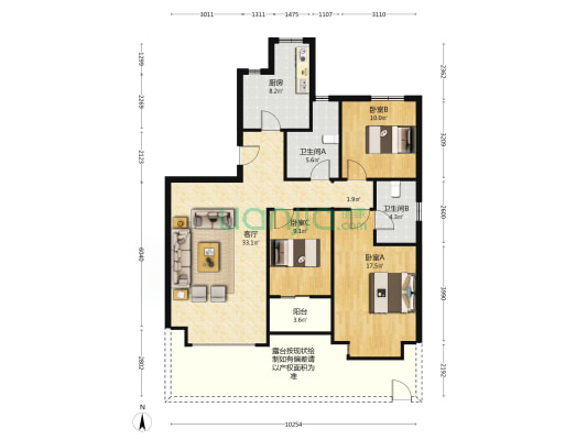 钢混结构 南北通透板楼 一层 带小院 距高铁站近-户型图