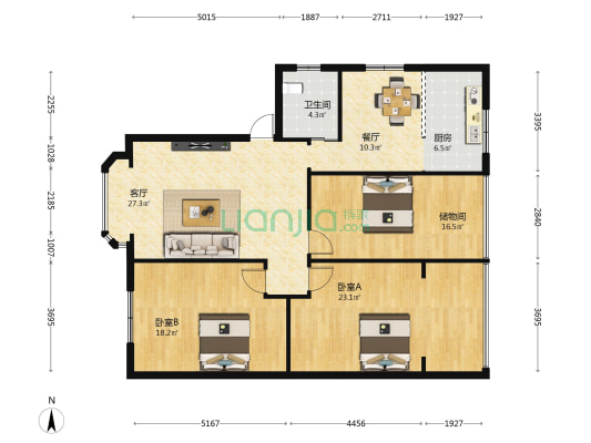 华华商住楼 2室2厅1卫 135平方