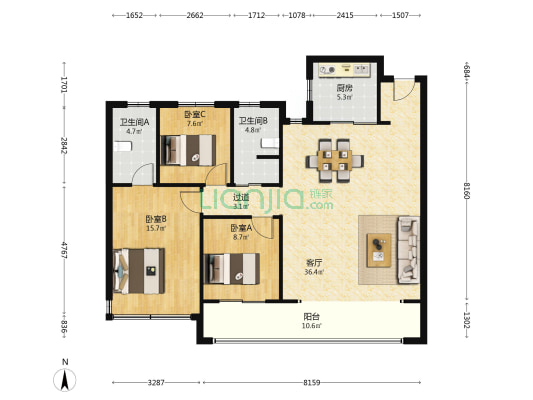 中信泰富玖著 3室1厅2卫 142平方
