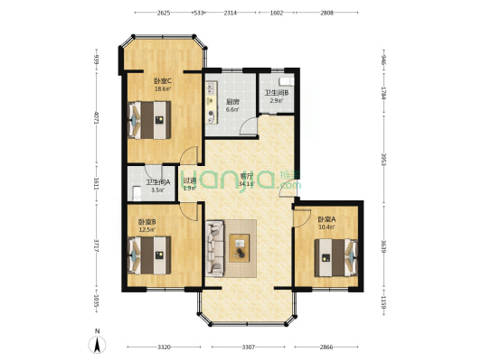 红旗商业街30号 3室1厅2卫 110平方