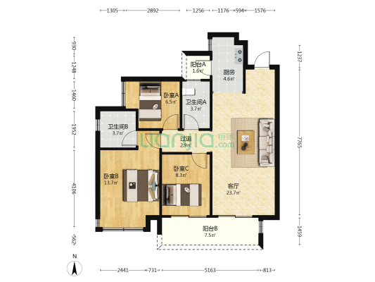 大都观云境 3室1厅2卫 98平方