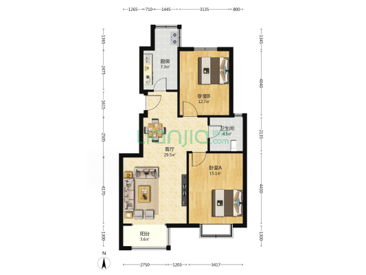 时代花园(宁河) 2室1厅1卫 99平方