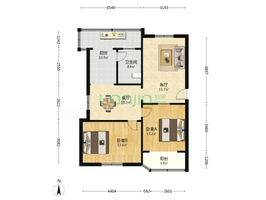 海南建行龙昆村宿舍区 2室2厅1卫 74平方