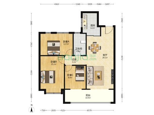 和风雅居 3室1厅1卫 124平方