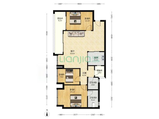 万科璞园璞瑞 3室1厅2卫 101平方