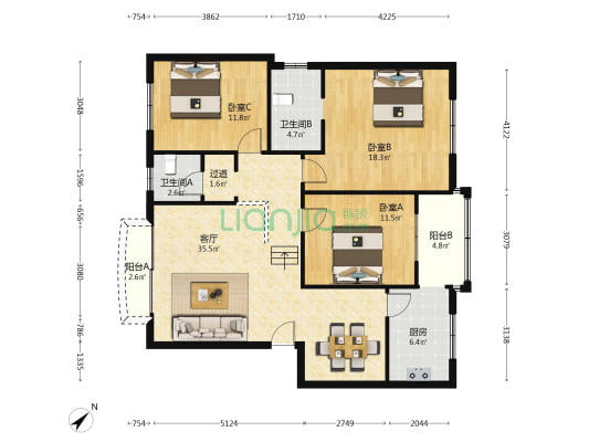 怡心苑 3室1厅2卫 120平方
