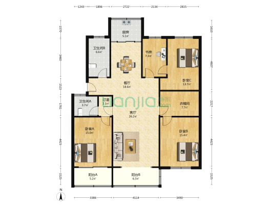 城南花苑 4室2厅2卫 158平方