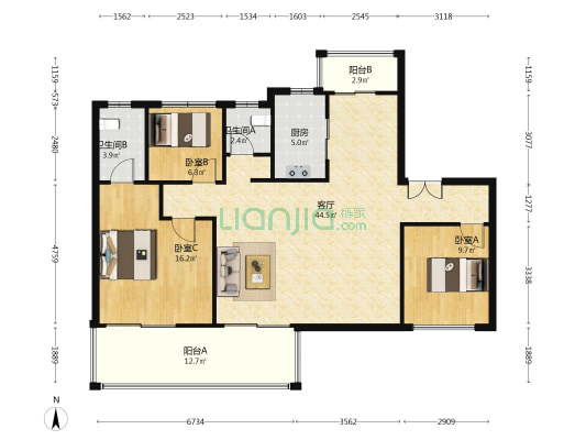 国贸锦原 3室1厅2卫 127平方