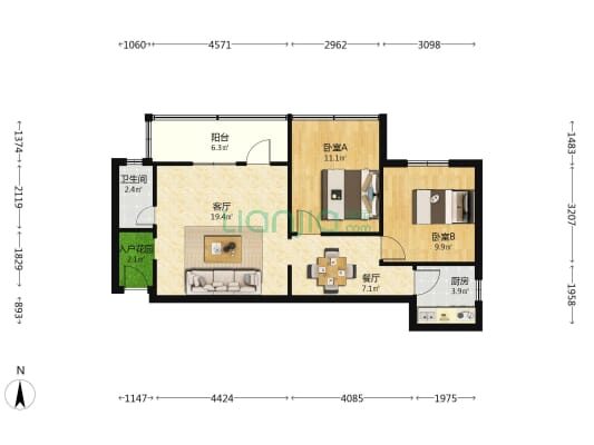 菱湖小区 2室2厅1卫 73平方