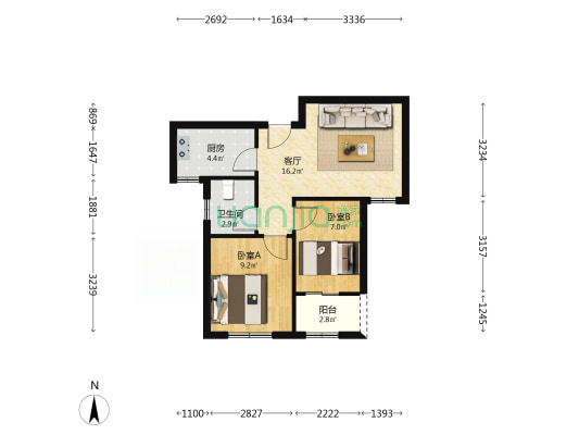 龙溪苑C区 2室1厅1卫 63平方