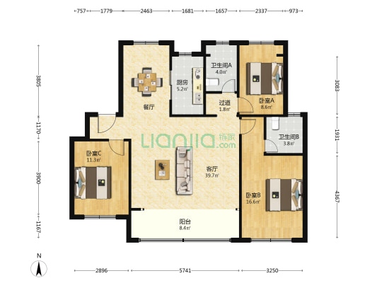 越秀·悦见云庭 3室1厅2卫 122平方