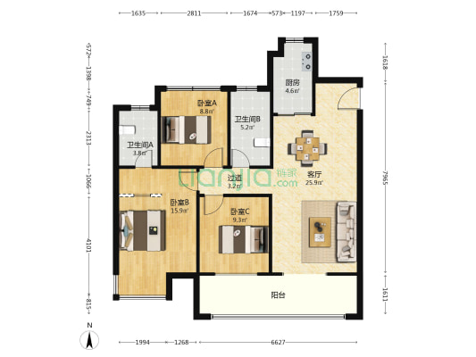 恒泰朗诗熙华府 3室1厅2卫 125平方