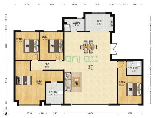宣和和玺天著 4室1厅3卫 190平方