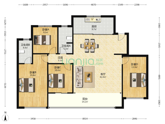 SIC超级总部中心华润置地润府 4室1厅2卫 169平方