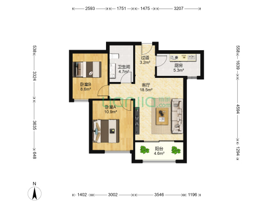 乾园燕熙台 2室1厅1卫 88平方