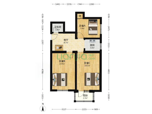 史家胡同20号院 3室1厅1卫 71平方