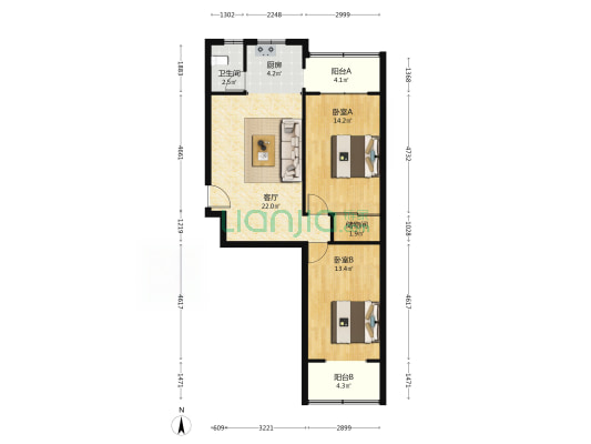 一商宿舍 2室1厅1卫 80平方