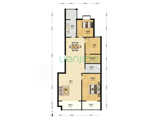 恒生嘉苑 3室1厅1卫 143平方