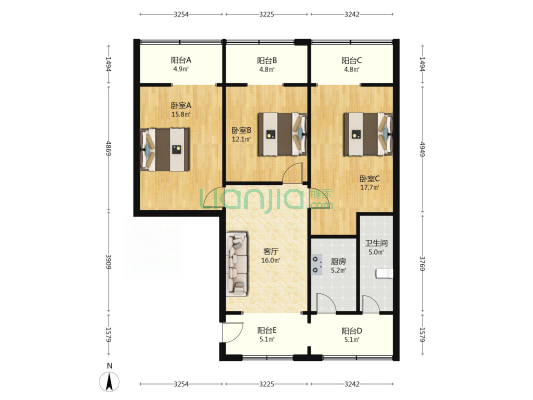 正中街99号 3室1厅1卫 104平方