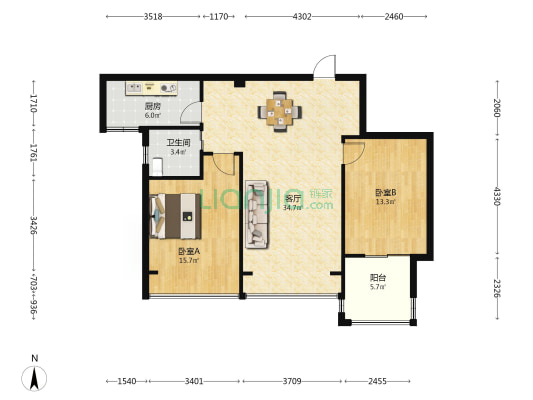 永乐名家 2室1厅1卫 89平方