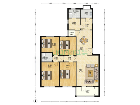 金水路103号院 4室2厅2卫 148平方
