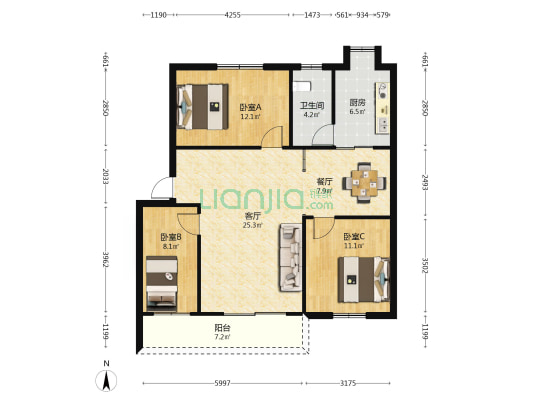 中核七一三电厂小区 3室2厅1卫 96平方
