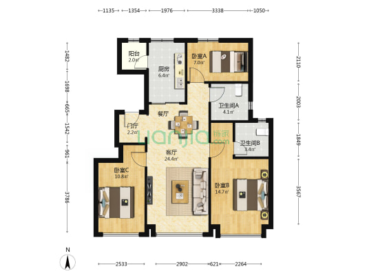 雅居乐北城雅郡 3室1厅2卫 98平方