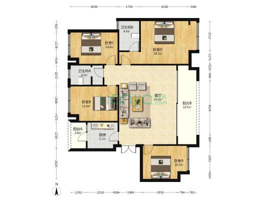 隆腾锦天府 4室1厅2卫 134平方