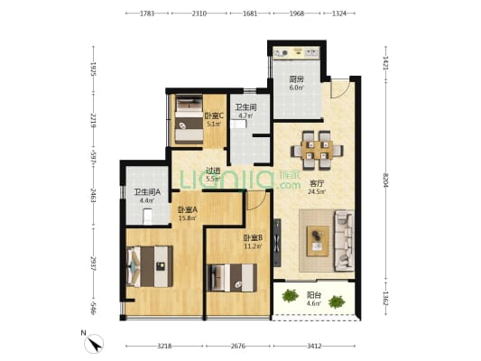 大华好益康高景花园 3室1厅2卫 101平方