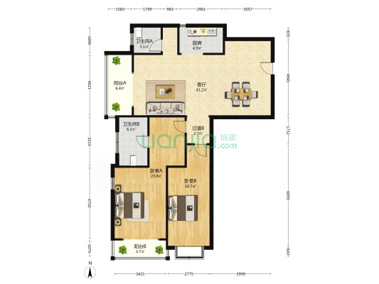 浩翔大厦 2室1厅2卫 153平方