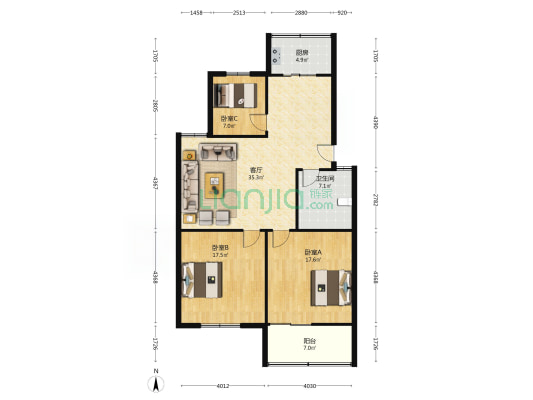 中阳嘉园 3室1厅1卫 114平方