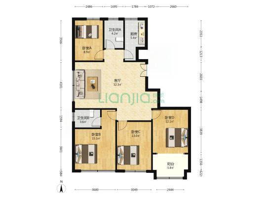 交运花园 4室1厅2卫 147平方