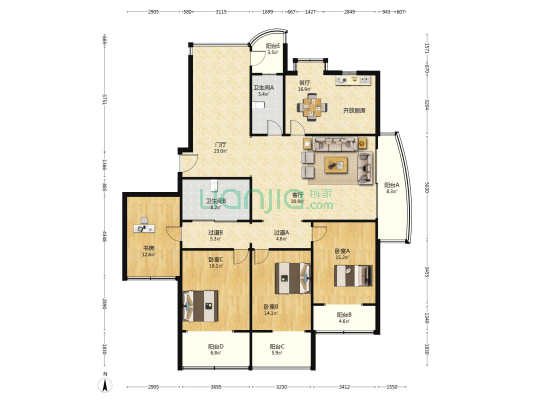 万城新天地 4室2厅2卫 214平方