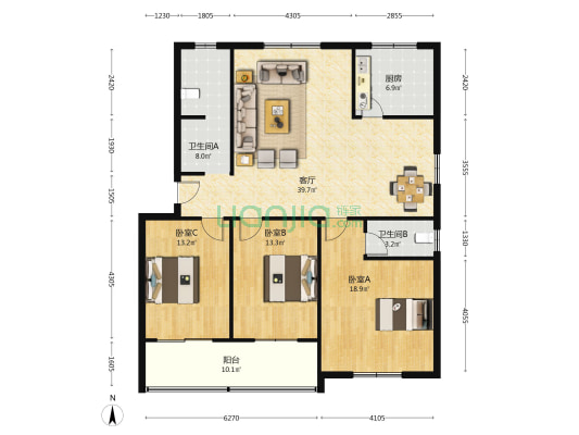 御花园 3室1厅2卫 139平方