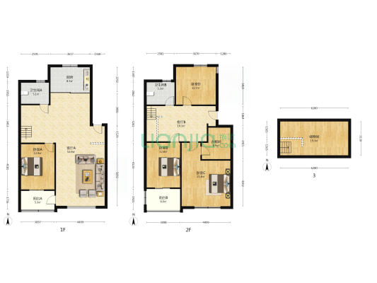 别墅区里的叠拼 广安B区精装修上叠-户型图
